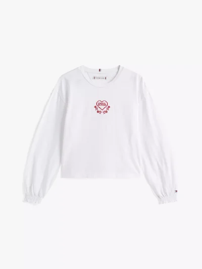 Kids' Embroidered Logo Heart T-Shirt - White #KG08811 - Image 2