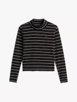 Kids' Stripe Stretch Mockneck Top - Black #KG08867 - Image 2