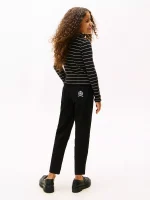 Kids' Stripe Stretch Mockneck Top - Black #KG08867 - Image 3