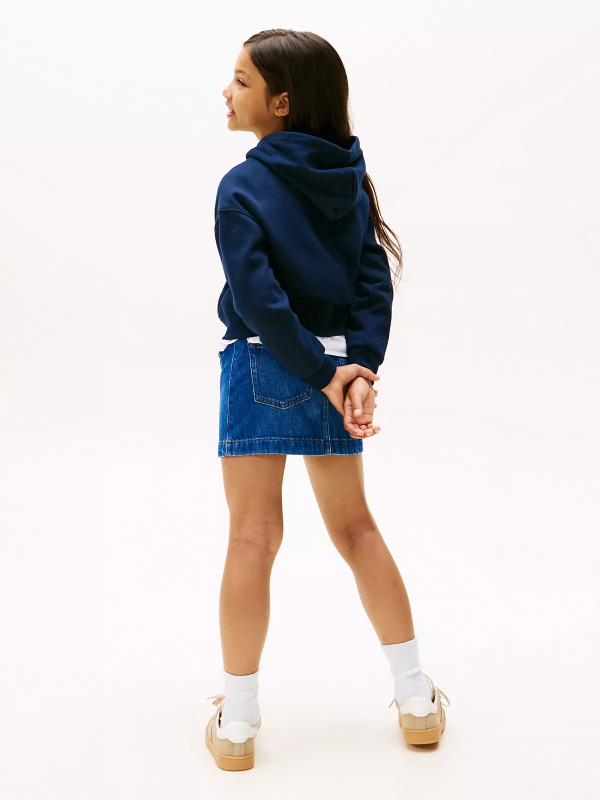 KG09016_C1G_alternate5 Kids' Rhinestone Flag Logo Hoodie-Dark Blue - Image 2