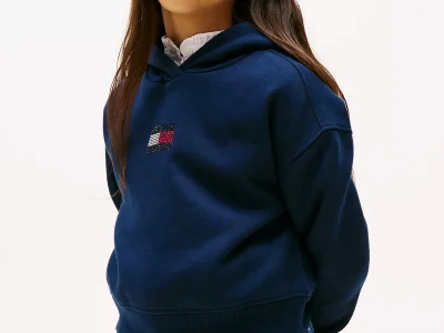 Kids' Rhinestone Flag Logo Hoodie-Dark Blue