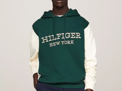 Embroidered Monotype Colorblock Hoodie-Hunter