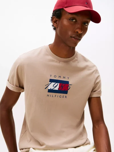 Short-Sleeve 1985 Flag Graphic T-Shirt - Coastal Taupe #MW41338-AFE - Image 2