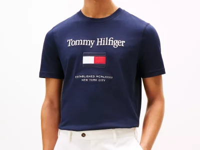 Embroidered Flag Logo T-Shirt-Navy