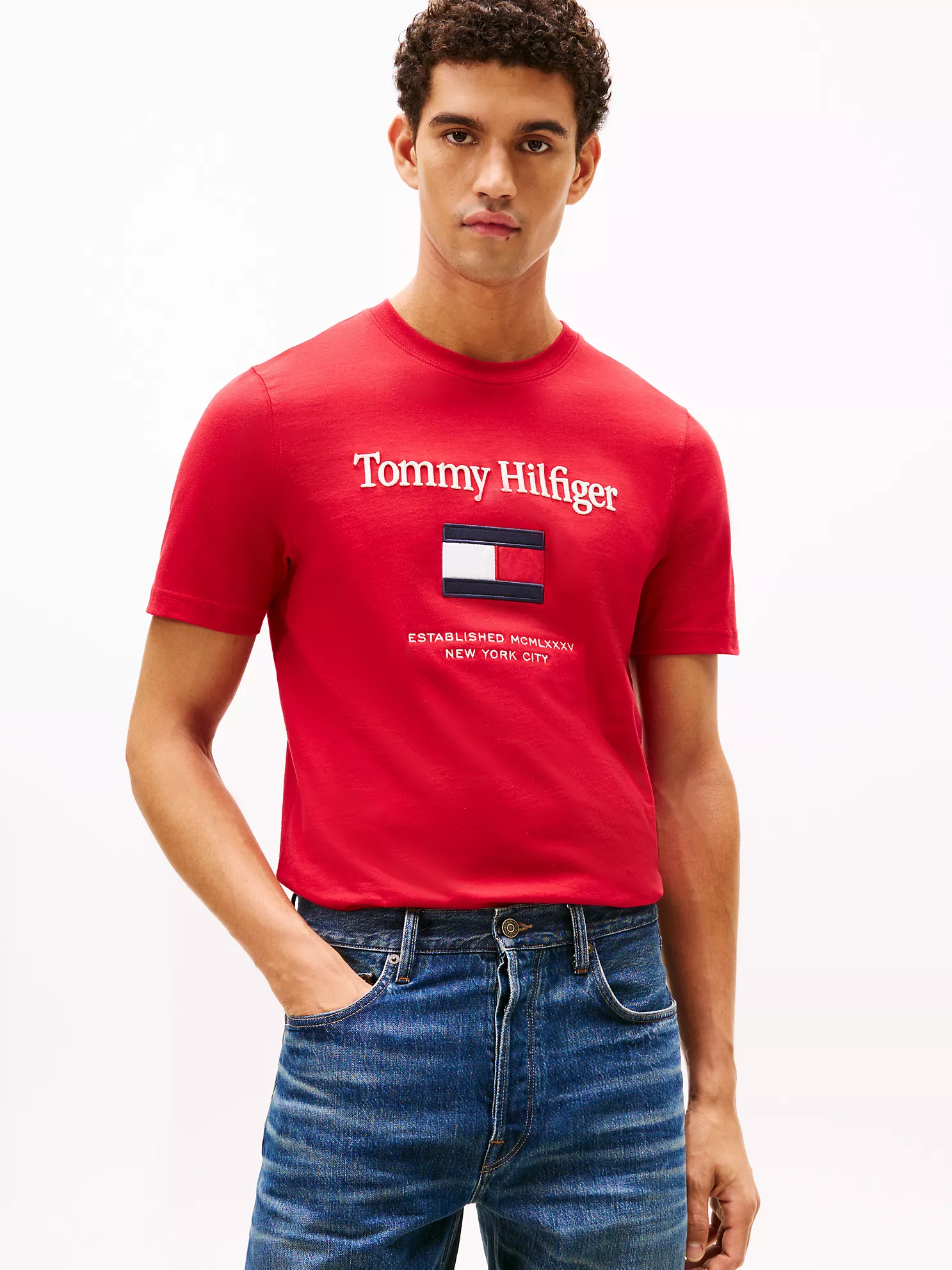 MW42736_XLD_main Embroidered Flag Logo T-Shirt-Medium Red - Image 1