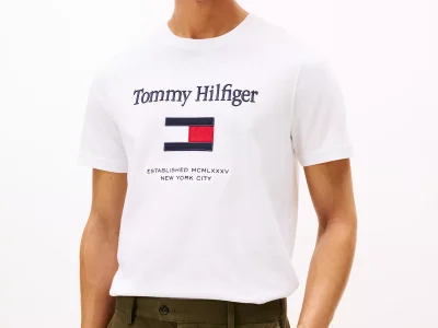 Embroidered Flag Logo T-Shirt-White