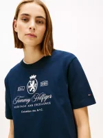Embroidered Script Crest Logo T-Shirt-Dark Blue - Image 4