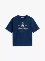 Embroidered Script Crest Logo T-Shirt-Dark Blue - Image 2