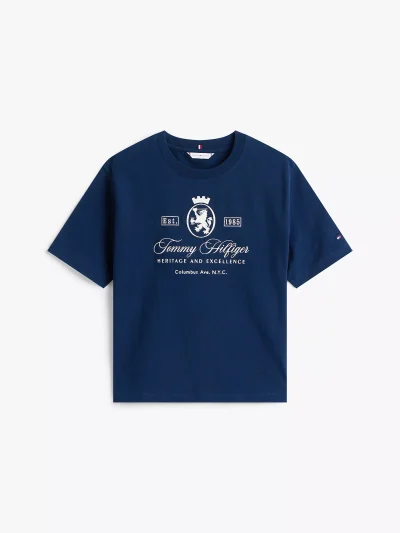 Embroidered Script Crest Logo T-Shirt-Dark Blue - Image 2