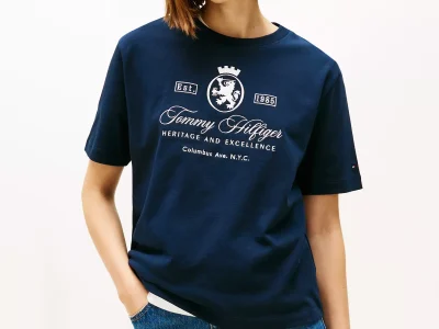 Embroidered Script Crest Logo T-Shirt-Dark Blue