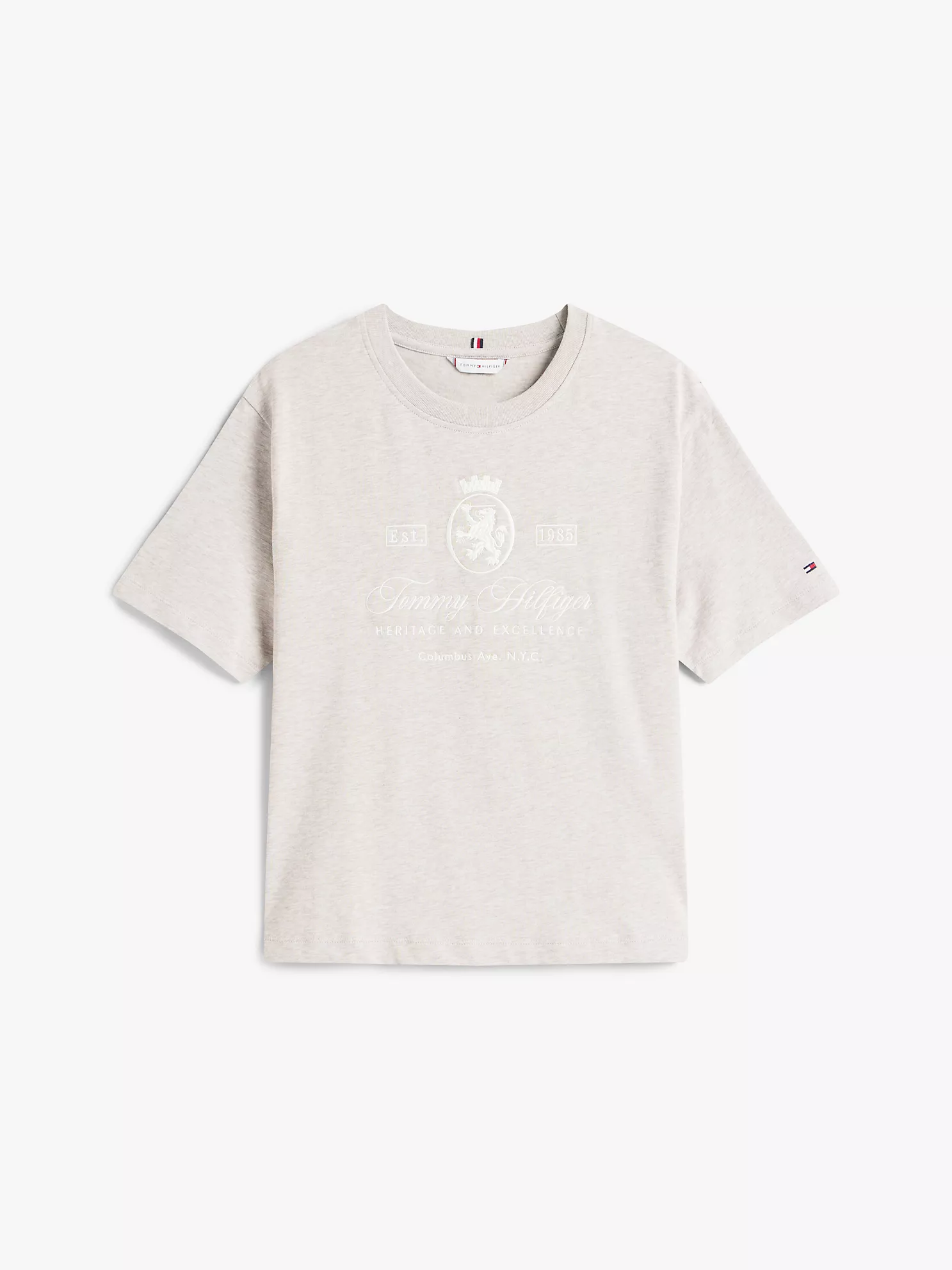 WW46118_H01_alternate10 Embroidered Script Crest Logo T-Shirt-Heathered Pebble - Image 2