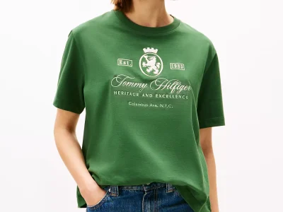 Embroidered Script Crest Logo T-Shirt-Deep Evergreen