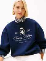 Embroidered Script Crest Logo Sweatshirt- Dark Blue