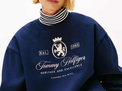 Embroidered Script Crest Logo Sweatshirt- Dark Blue