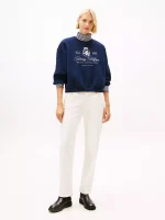 Embroidered Script Crest Logo Sweatshirt- Dark Blue - Image 3