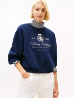 Embroidered Script Crest Logo Sweatshirt- Dark Blue - Image 2