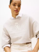 Embroidered Script Crest Logo Sweatshirt- Heathered Pebble - Image 2