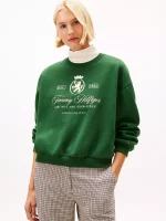 Embroidered Script Crest Logo Sweatshirt- Deep Evergreen