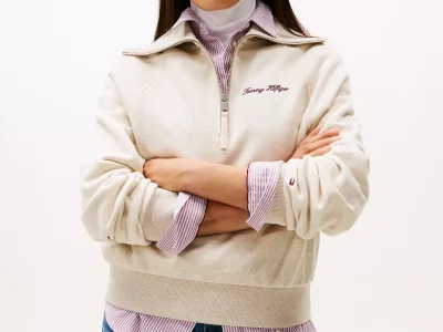 Interlock Fleece Quarter-Zip Sweatshirt-Heather Oatmilk
