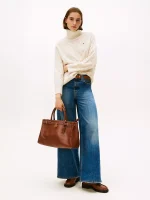 Wool Cable Knit Turtleneck Sweater- Heather Oatmilk#WW46791-ADK - Image 2