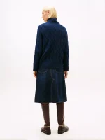 Wool Cable Knit Turtleneck Sweater- Dark Blue - Image 4