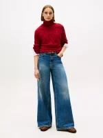 Wool Cable Knit Turtleneck Sweater- Regatta Red - Image 4