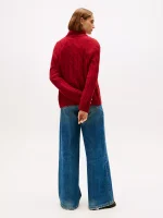 Wool Cable Knit Turtleneck Sweater- Regatta Red - Image 3