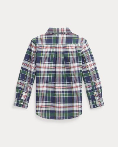 Plaid Cotton Madras Shirt Toddler/Kids Boys - Blue Green Multi #100053271 - Image 2