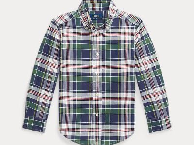 Plaid Cotton Madras Shirt Toddler/Kids Boys - Blue Green Multi #100053271