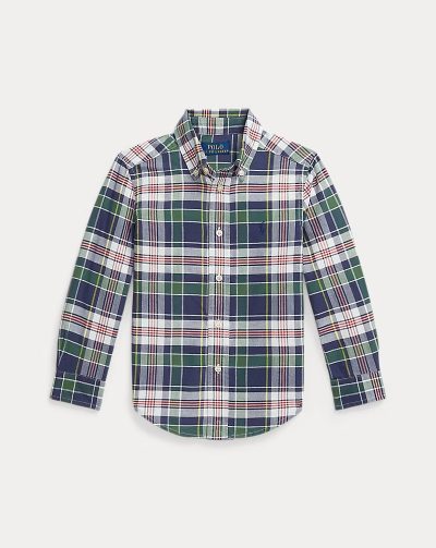 Plaid Cotton Madras Shirt Toddler/Kids Boys - Blue Green Multi #100053271 - Image 1
