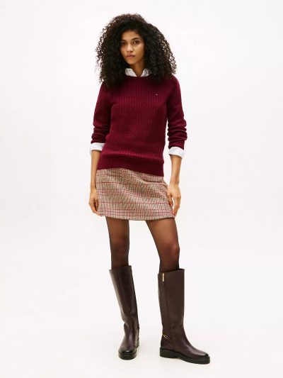 Cable Knit Sweater -Burgundy#XW07179-VLP - Image 2