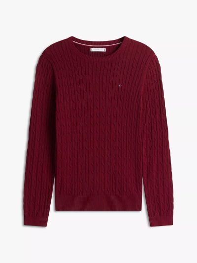 Cable Knit Sweater -Burgundy#XW07179-VLP - Image 1