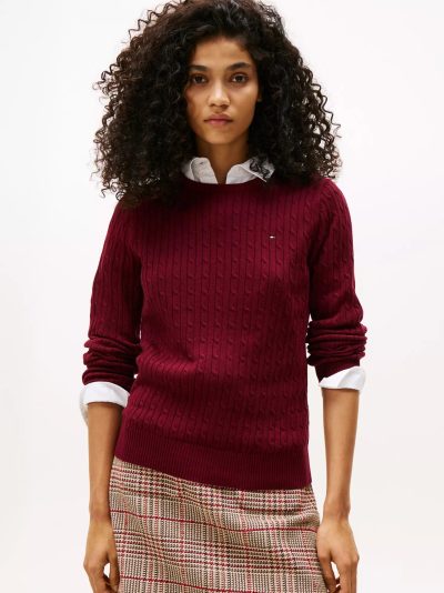 Cable Knit Sweater -Burgundy#XW07179-VLP - Image 3