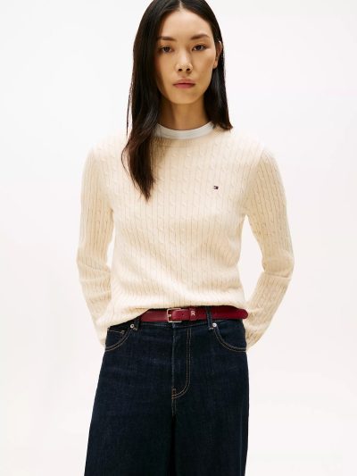 Cable Knit Sweater -Beige#XW07179-HDV - Image 3