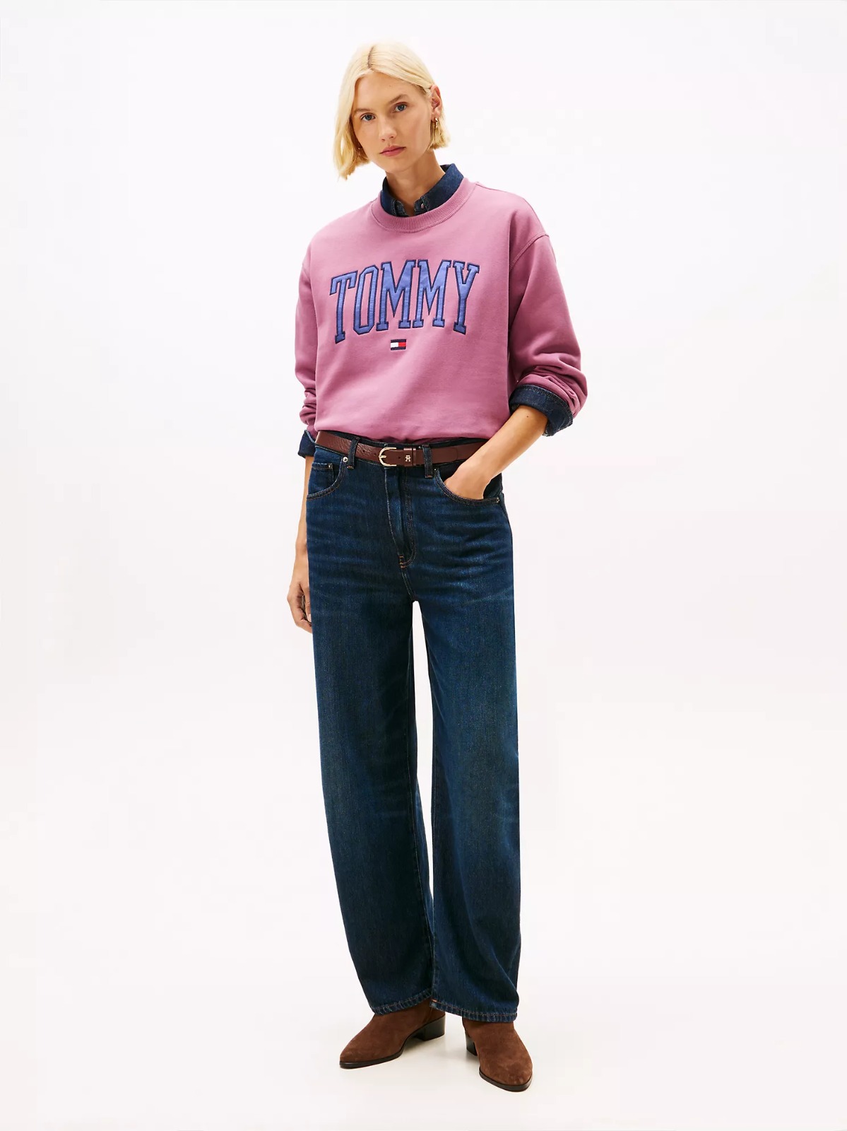 WhatsApp Image 2025-10-06 at 2.47.55 PM (1) Varsity Tommy Logo Crewneck Sweatshirt-Misty Plum - Image 2