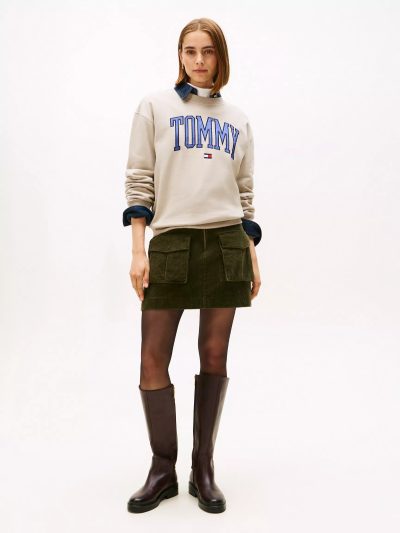 Varsity Tommy Logo Crewneck Sweatshirt-Stone - Image 2