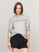 Embroidered Tommy Logo Hoodie-Grey Heather