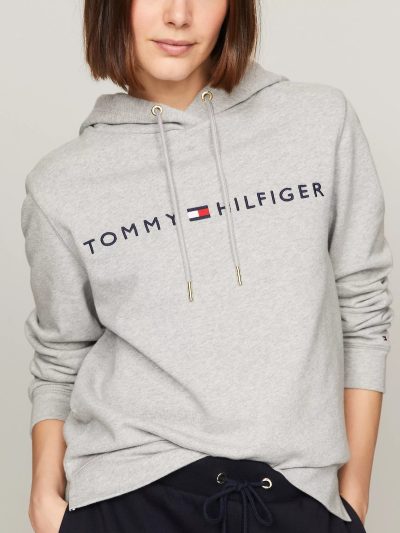 Embroidered Tommy Logo Hoodie-Grey Heather - Image 3