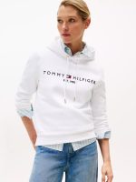 Embroidered Tommy Logo Hoodie-Optic White