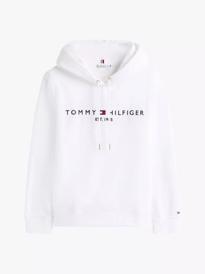 Embroidered Tommy Logo Hoodie-Optic White - Image 4