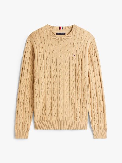 Men Cable Knit Crewneck Sweater- Beige #XM05667 - Image 2