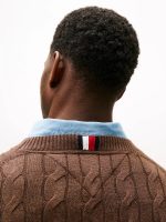 Men Cable Knit Crewneck Sweater- Brown Heather #XM05667 - Image 4