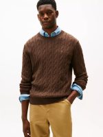 Men Cable Knit Crewneck Sweater- Brown Heather #XM05667