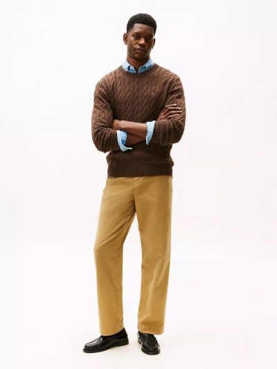 Men Cable Knit Crewneck Sweater- Brown Heather #XM05667 - Image 3