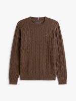 Men Cable Knit Crewneck Sweater- Brown Heather #XM05667 - Image 2