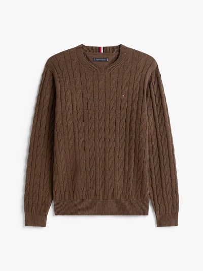 Men Cable Knit Crewneck Sweater- Brown Heather #XM05667 - Image 2