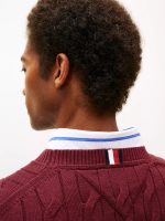 Men Cable Knit Crewneck Sweater- Deep Rouge #XM05667 - Image 2