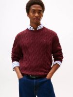 Men Cable Knit Crewneck Sweater- Deep Rouge #XM05667