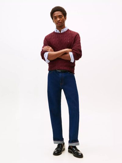 Men Cable Knit Crewneck Sweater- Deep Rouge #XM05667 - Image 3