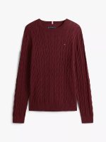 Men Cable Knit Crewneck Sweater- Deep Rouge #XM05667 - Image 4